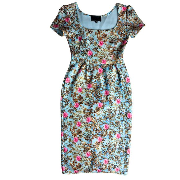 Cynthia Rowley Floral Dress Size 0 Pink and Gold Floral Flamboyant Midi Feminine - Picture 4 of 10
